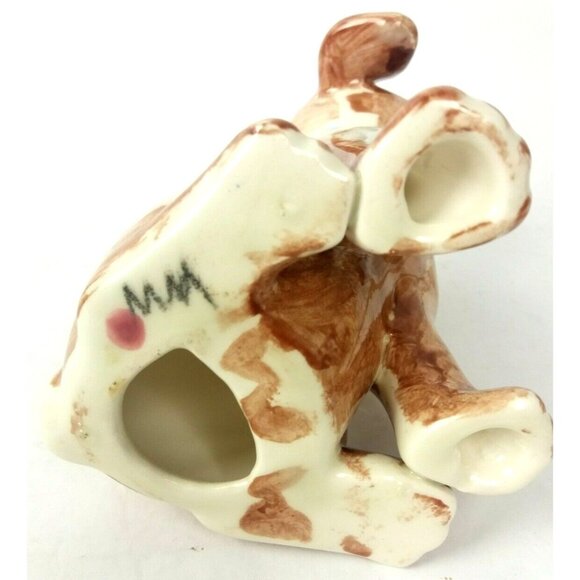 Vintage Ceramic Puppy Dog Figurine Glazed Brown White Ear Blue Eyes - Picture 6 of 6